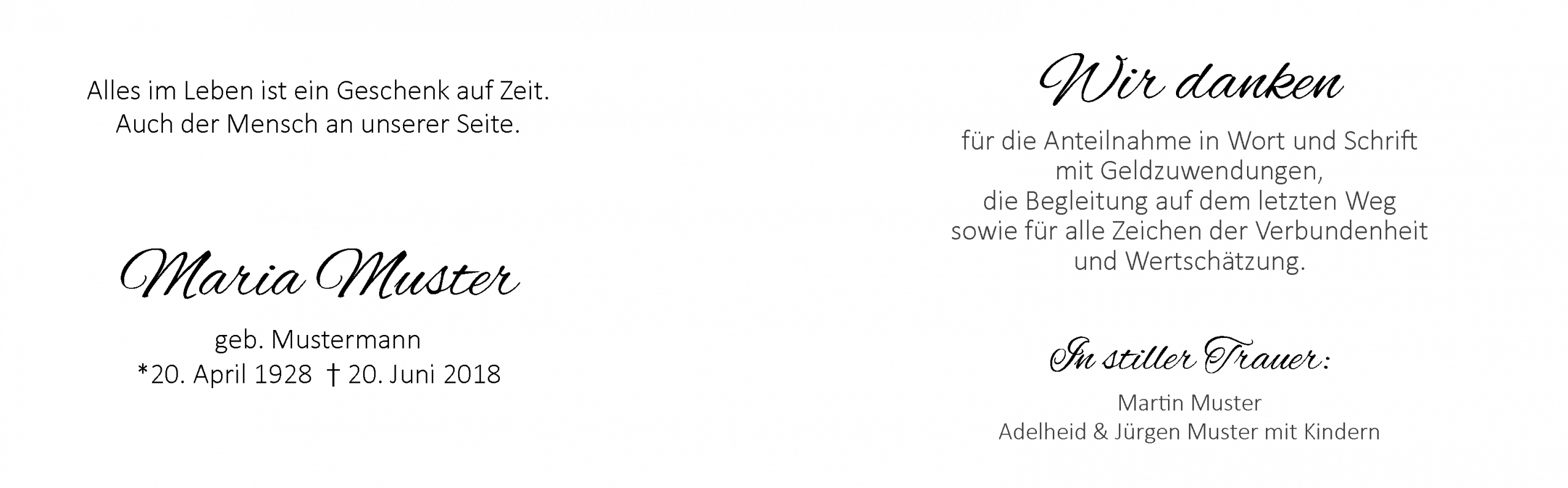 Textbeispiel für eine Trauerdanksaung