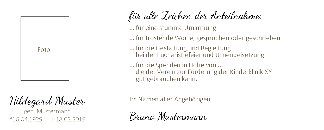Textvariante für Trauerkarten