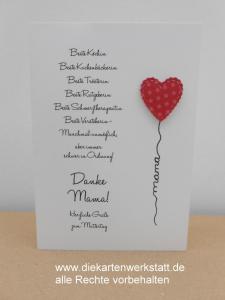 Grußkarte zum Muttertag mit Herzballon und Text