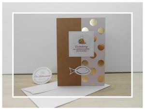 Kommunion-Einladung-Goldpunkte-Fisch-Kraftpapier